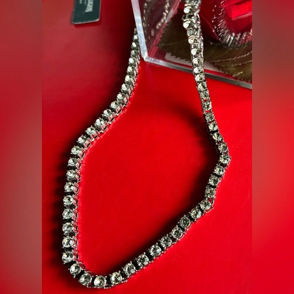 True Religion Silver Rhinestone Tennis Necklace